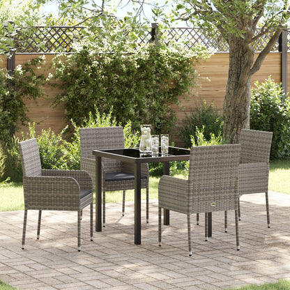5-Delige Tuin Eetset Met Kussens Grijs Poly Rattan