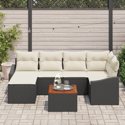 7-Delige Tuin Sofa Set Met Kussens Zwart Poly Rattan Acacia