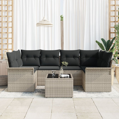 7 Delige Tuin Sofa Set Met Kussens Lichtgrijs Poly Rattan