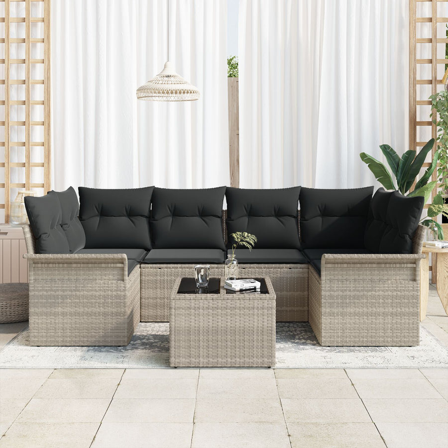 7 Delige Tuin Sofa Set Met Kussens Lichtgrijs Poly Rattan