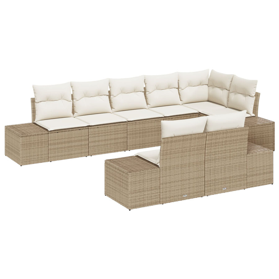 8-Delige Tuinbankset Met Kussens Poly Rattan Beige en wit zonder tafel