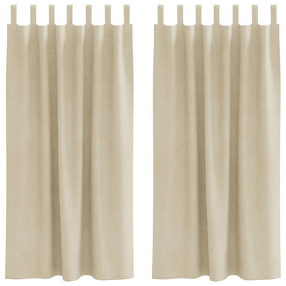 Blackout Gordijnen Met Hanglussen 2 Stuks Fluweel Crème 140 x 175 cm met ophanglussen