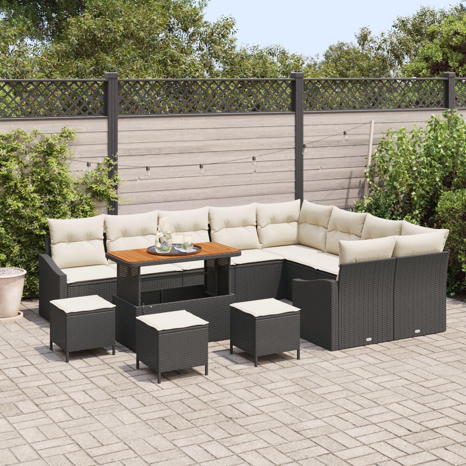 13-Delige Tuinbank Set Met Kussens Zwart Poly Rattan Acacia, 4-Delige Tuin Eet Set Met Kussens Zwart Poly Rattan Acacia, 2-Zit Tuinbank Met Kussens Zwart Poly Rattan Wit