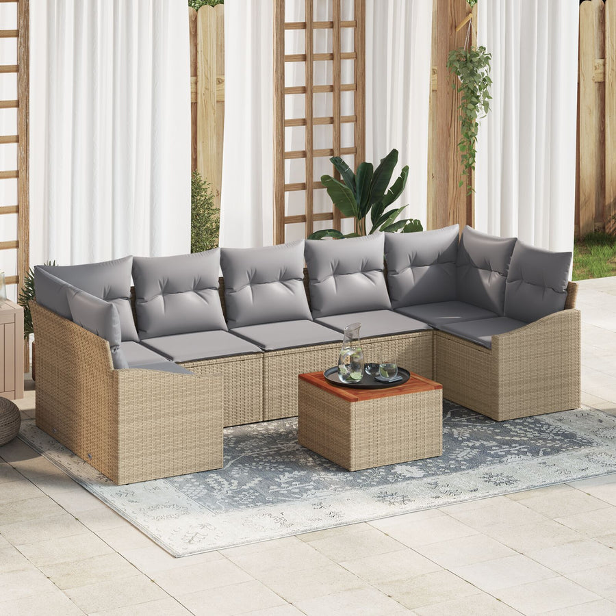 8-Delige Tuin Sofa Set Met Kussens Beige Poly Rattan Acacia