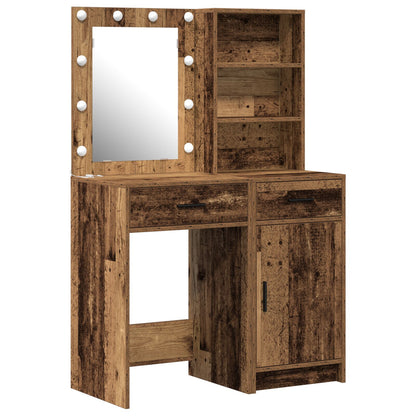2-Delige Kaptafel Set Met Led Oude Houten Engineered Wood