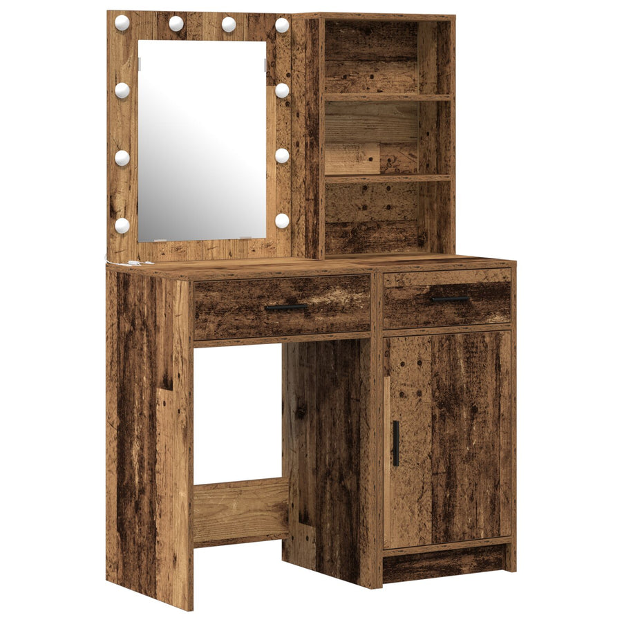 2-Delige Kaptafel Set Met Led Oude Houten Engineered Wood