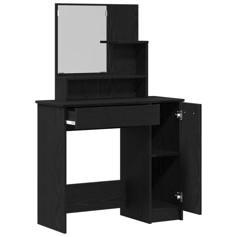 Zwarte Eikenhouten Kaptafel Met Spiegel - 86.5 X 35 X 136 Cm