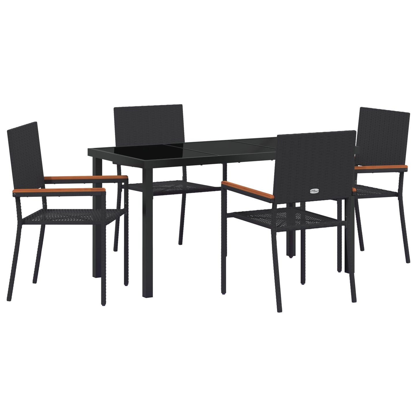 5-Delige Tuin Eetset Zwart Poly Rattan