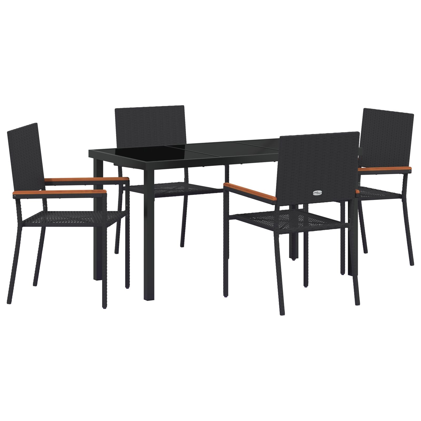 5-Delige Tuin Eetset Zwart Poly Rattan