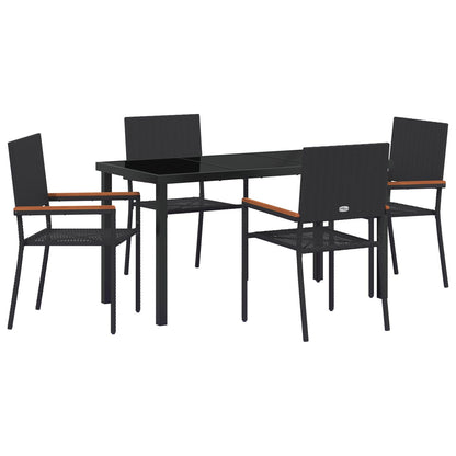 5-Delige Tuin Eetset Zwart Poly Rattan