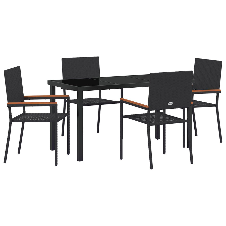 5-Delige Tuin Eetset Zwart Poly Rattan