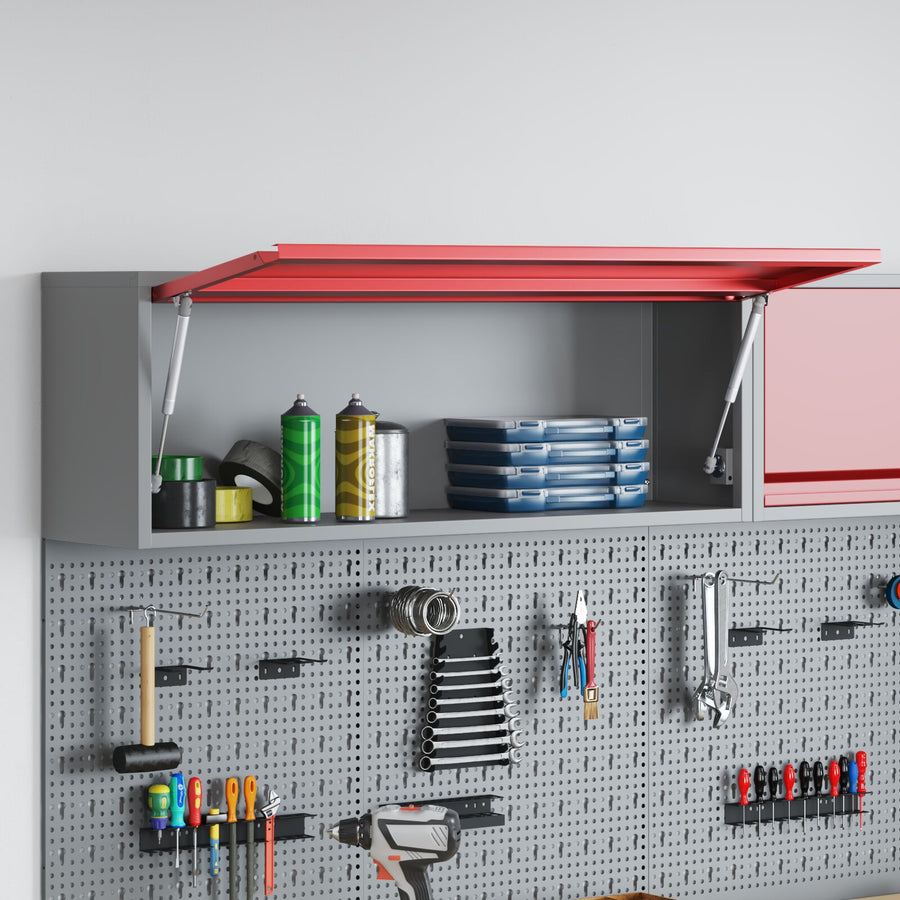 Muurbevestigde Gereedschapskast Met Gaslift Deur, , 100X25X35 Cm 100 cm Rood en Grijs