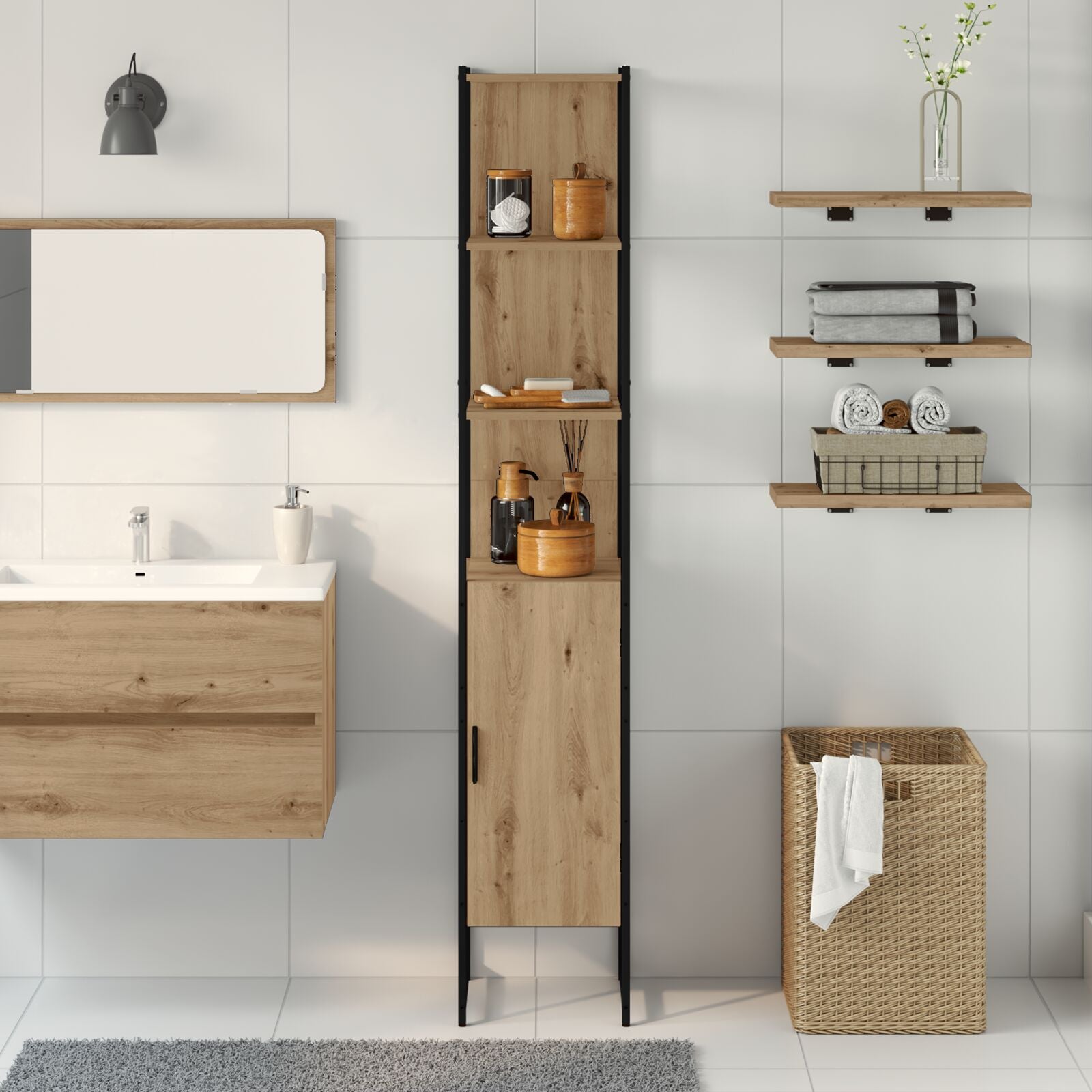 Badkamerkast Artisan Eiken 33X33X185,5 Cm Gelaagd Hout