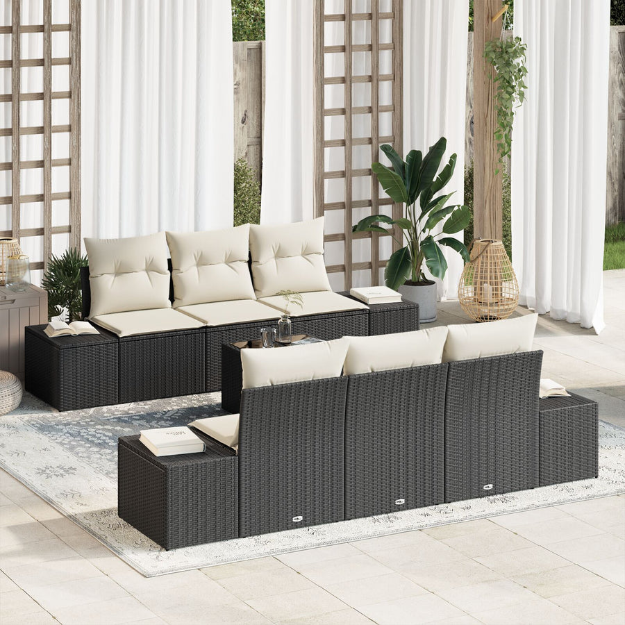 Tuin Sofa Set Set Van 7 Zwart En Wit Rattan, Polyester