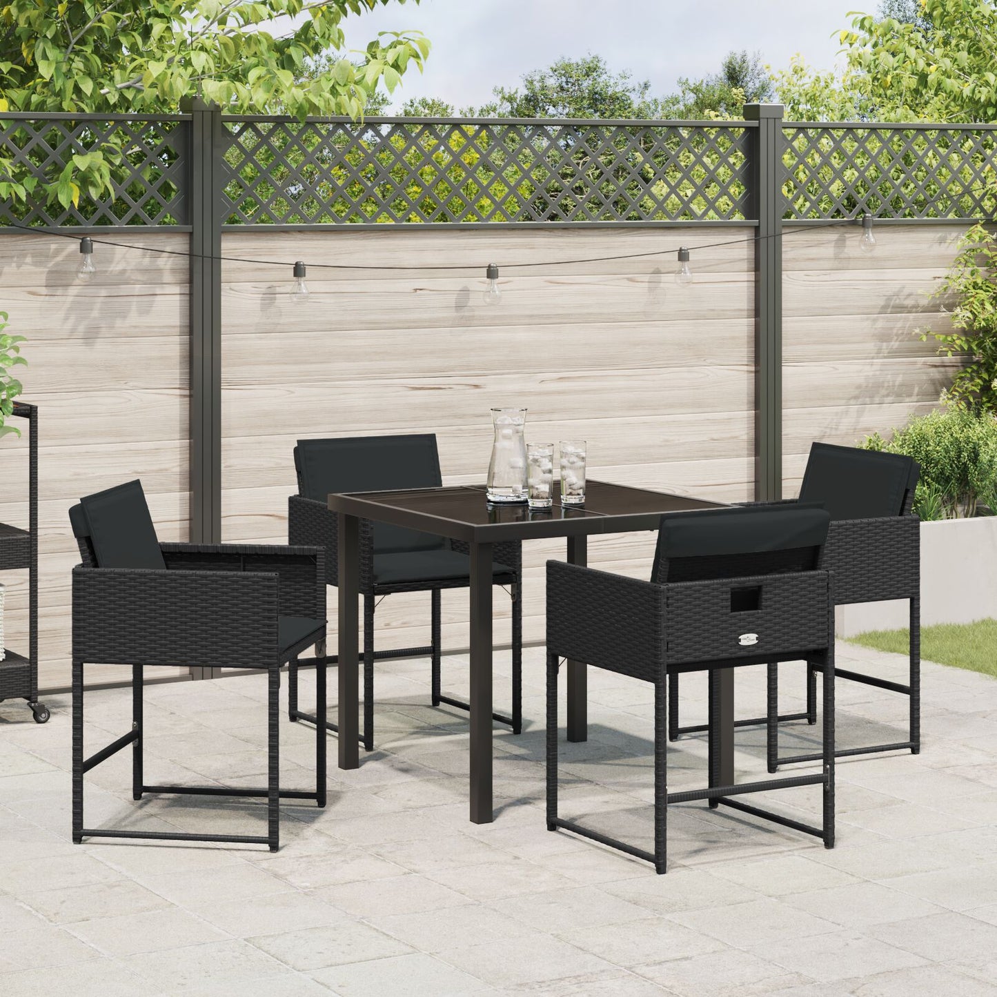 5-Delige Tuin Eettafelset Met Kussens Zwart Poly Rattan