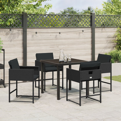 5-Delige Tuin Eettafelset Met Kussens Zwart Poly Rattan