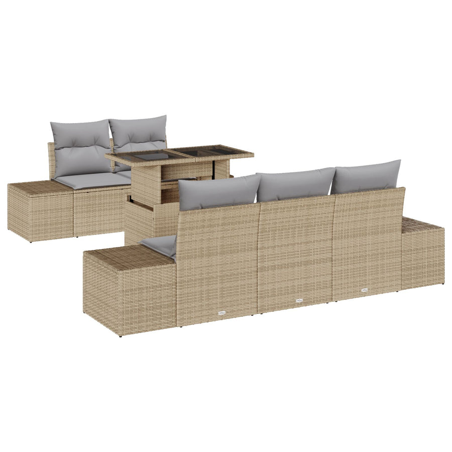 Tuin Sofa Set Set Van 6 Beige Rattan Tuin Sofa Set Rechthoekig