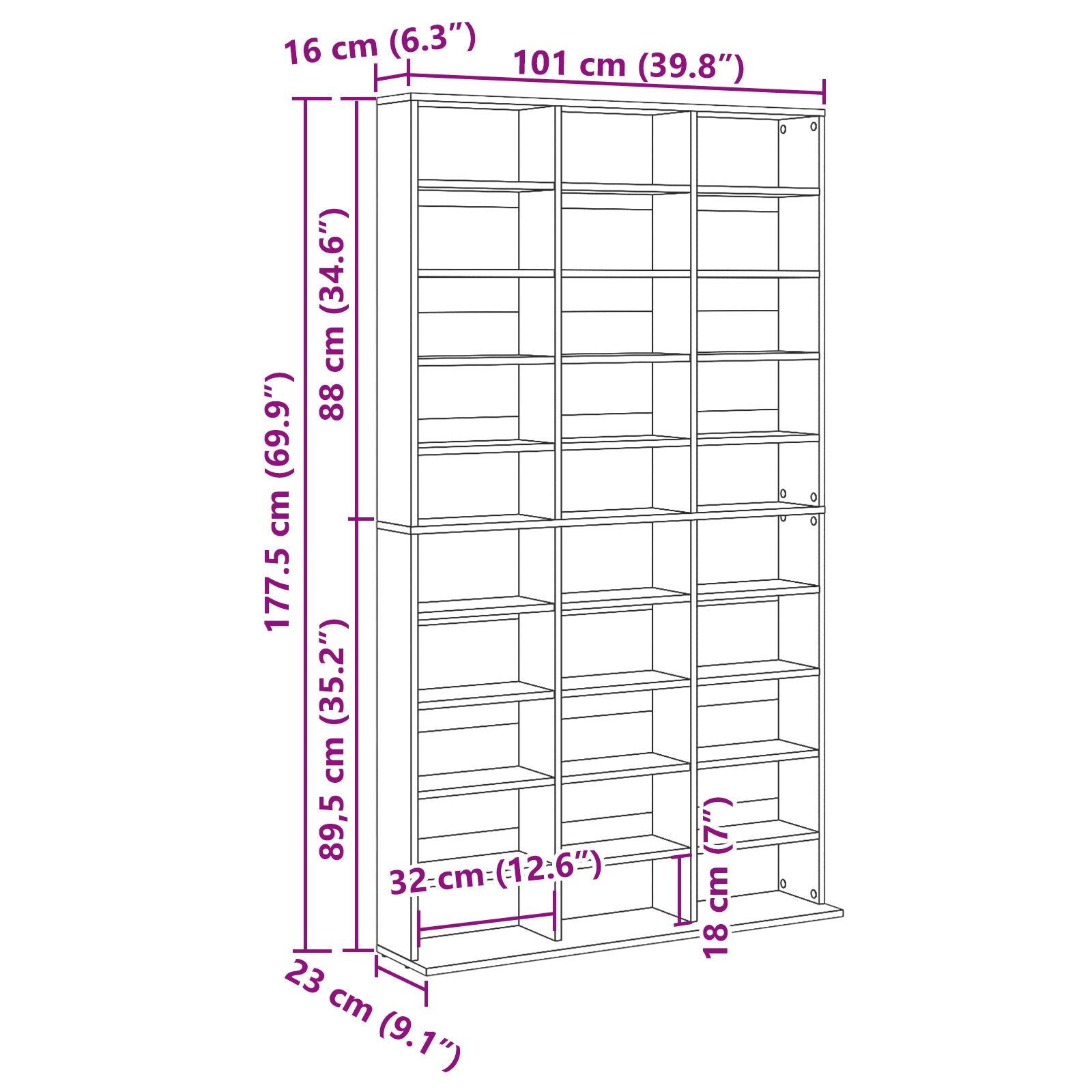 Cd Kast In Artisan Eiken - 101X23X177.5 Cm Gemaakt Van Gelamineerd Hout