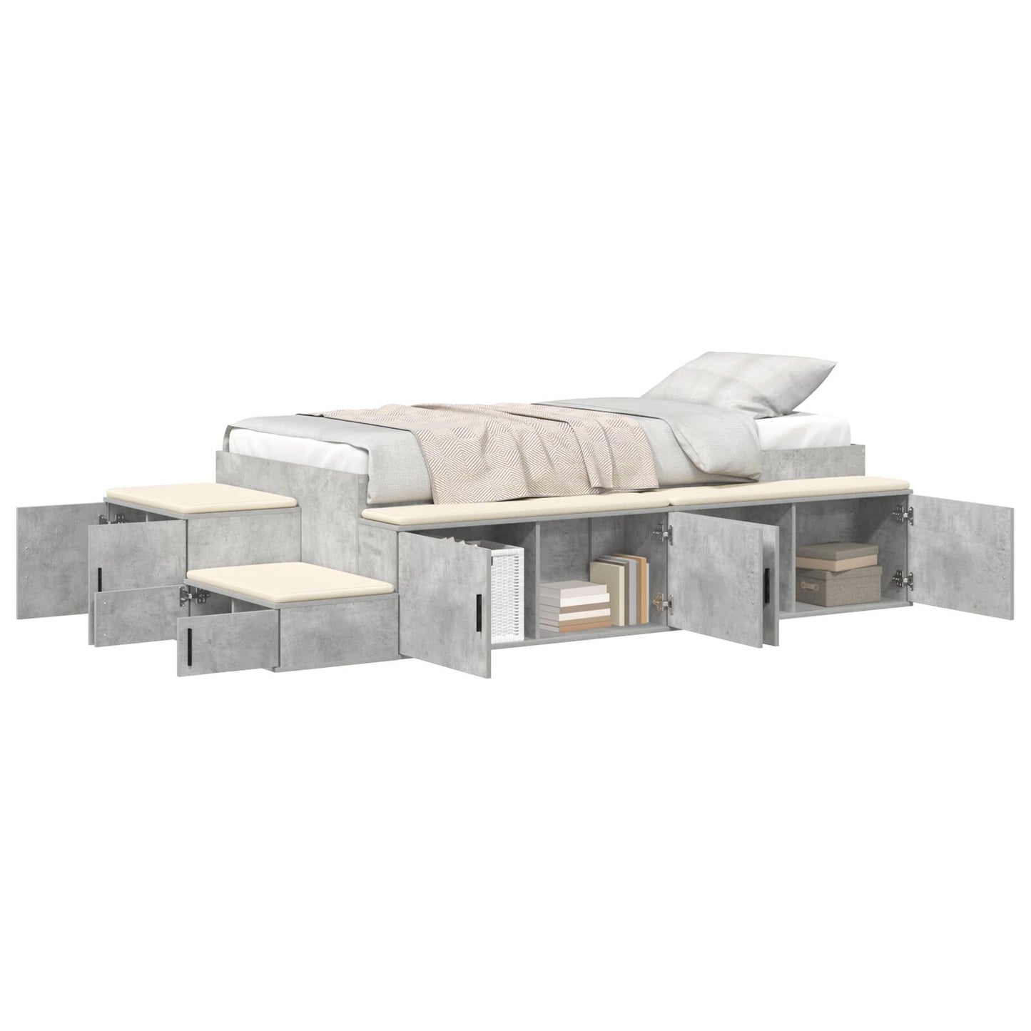 Opslagbed Beton Grijs Engineered Wood 75 X 190 Cm Opslagbedframe Artisanaal Eiken