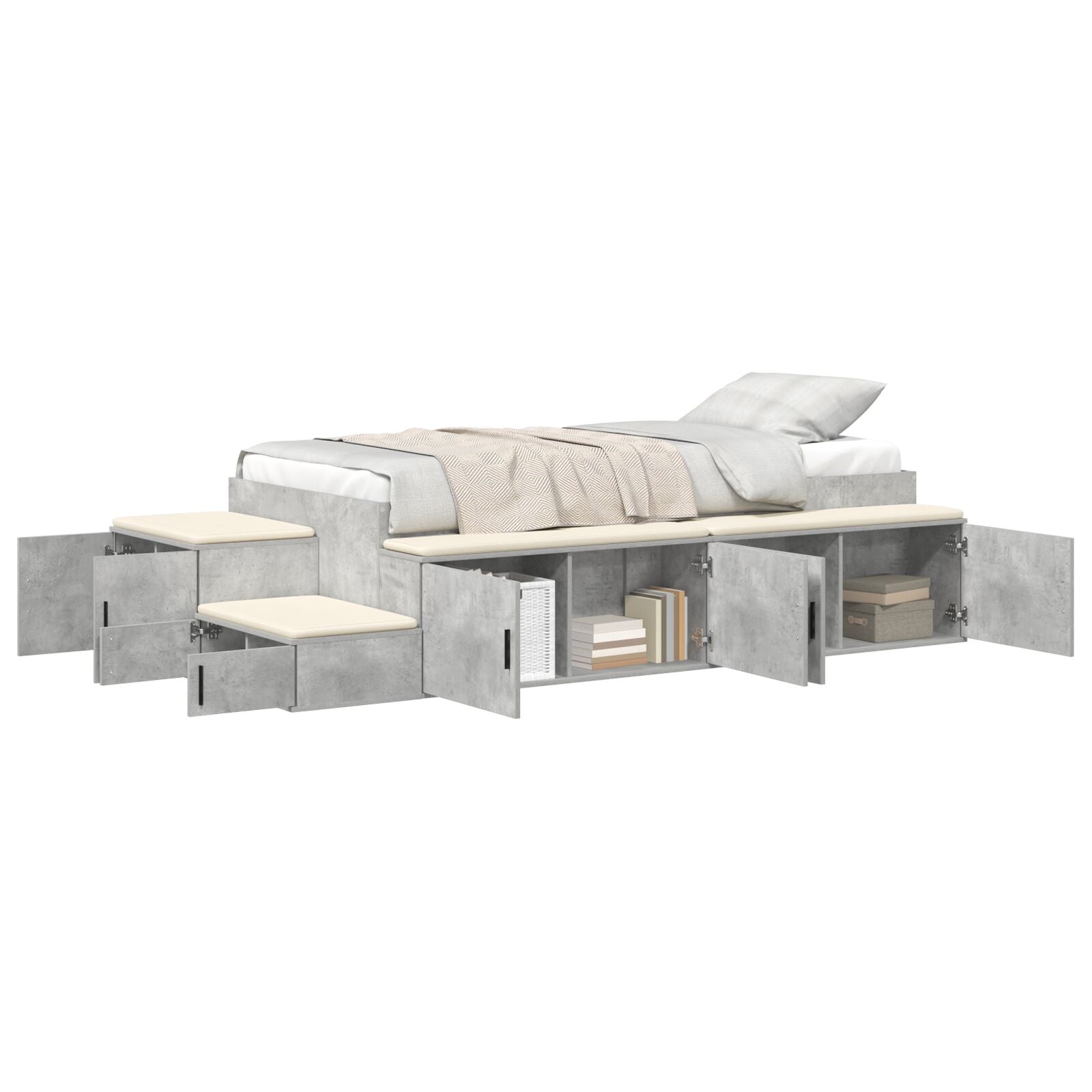 Opslagbed Beton Grijs Engineered Wood 75 X 190 Cm Opslagbedframe Artisanaal Eiken