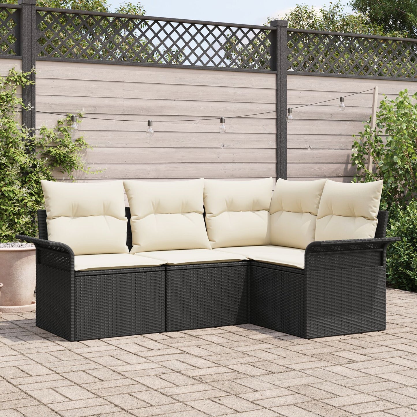 4 Puncten Tuin Sofa Set Met Kussens Zwart Poly Rattan