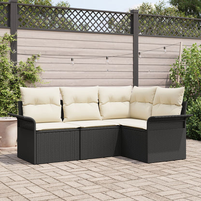 4 Puncten Tuin Sofa Set Met Kussens Zwart Poly Rattan