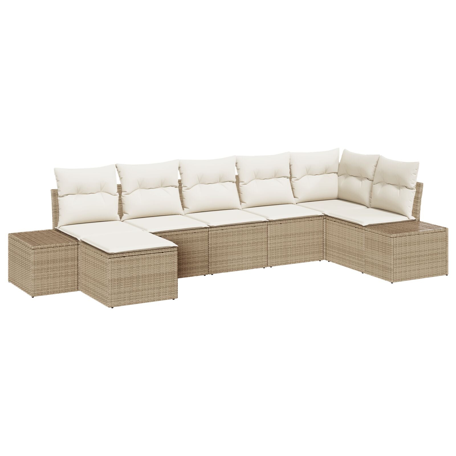 7-Delige Tuin Sofa Set Met Kussens Beige Poly Rattan