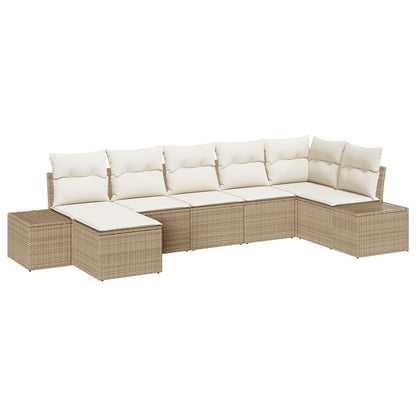 7-Delige Tuin Sofa Set Met Kussens Beige Poly Rattan