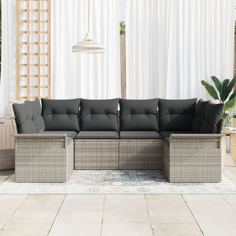 6 Delige Tuin Sofa Set Met Kussens Lichtgrijze Poly Rattan