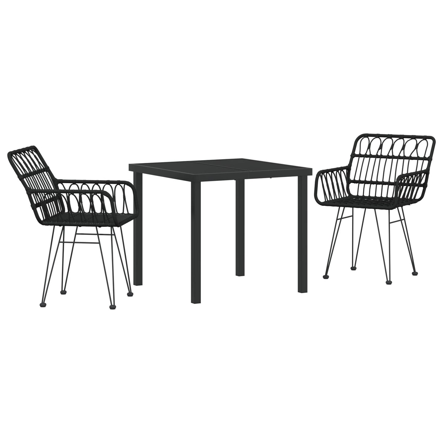 3-Delige Tuin Eet Set Zwart Poly Rattan
