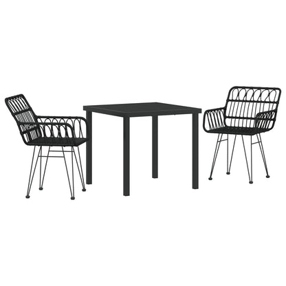 3-Delige Tuin Eet Set Zwart Poly Rattan