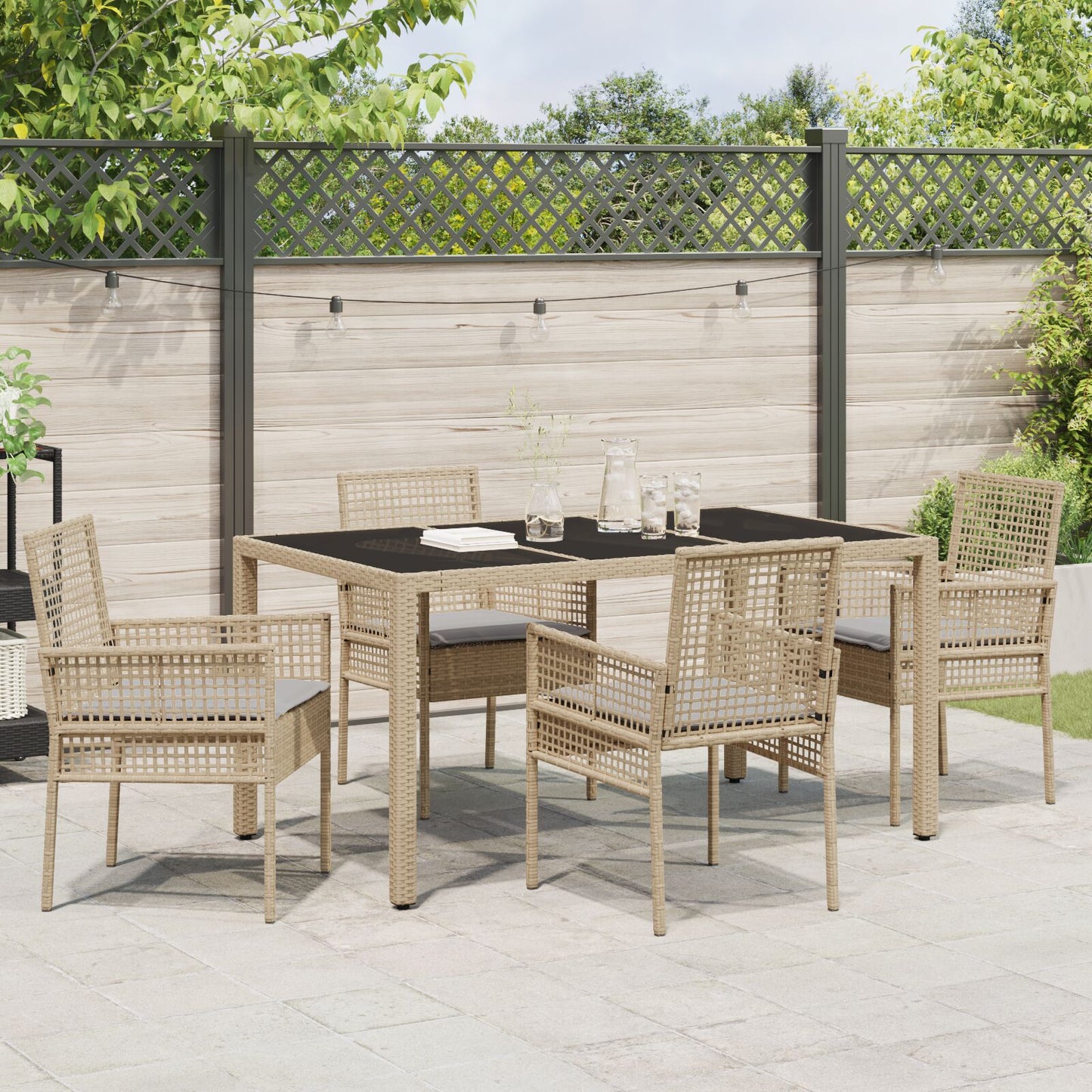 5-Delige Tuin Eetset Met Kussens Beige Poly Rattan