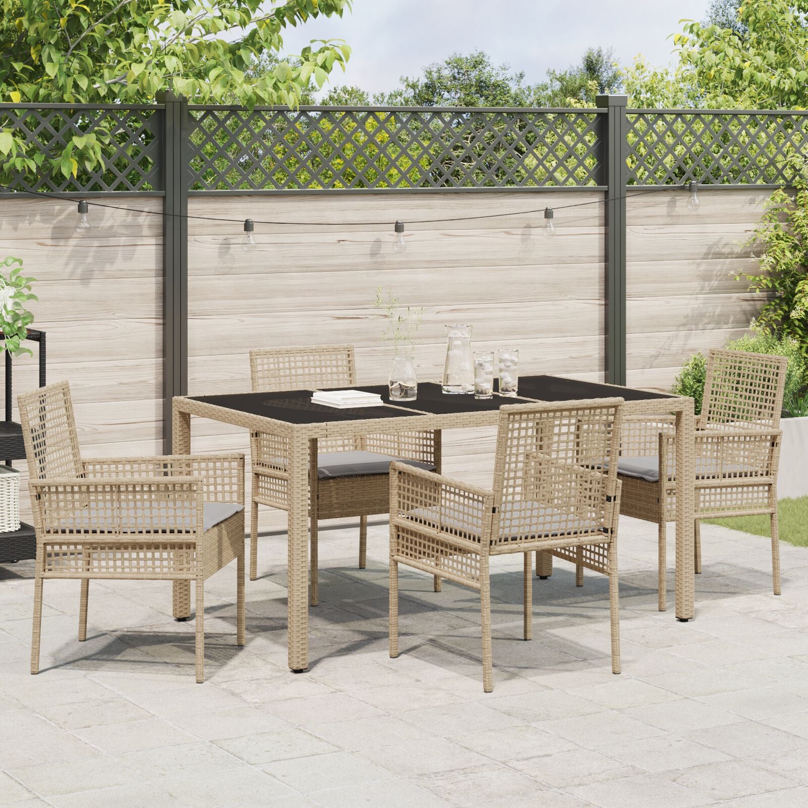 5-Delige Tuin Eetset Met Kussens Beige Poly Rattan