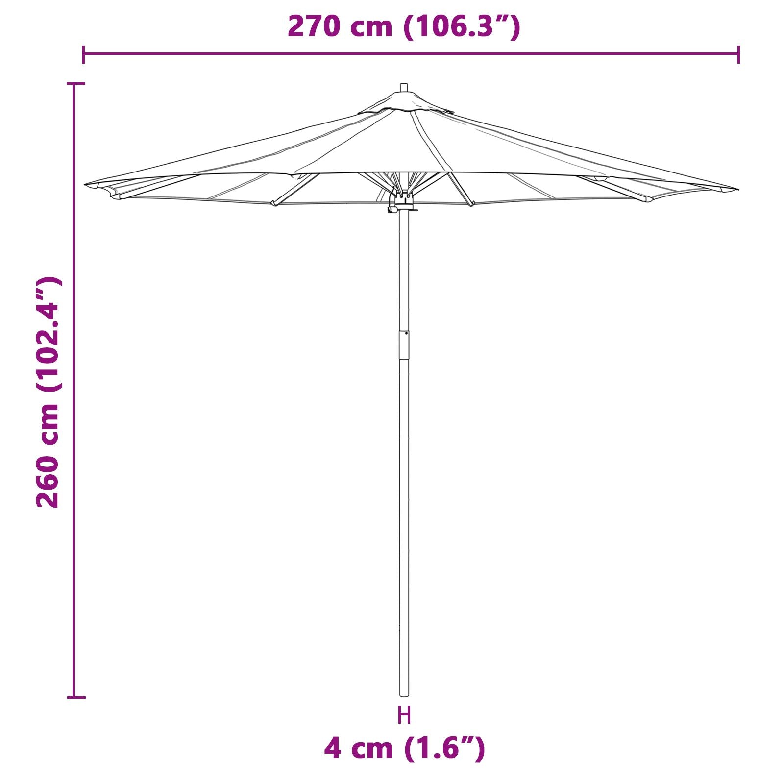 Tuinparasol 270X260 Cm Bamboe 270 x 270 x 260 cm Crème wit