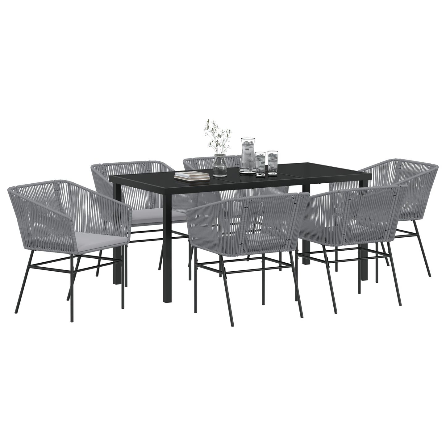 2-Delige Tuin Eetset Met Kussens Grijs Poly Rattan