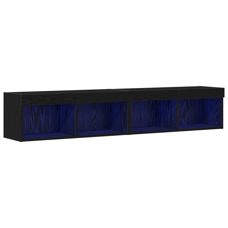 Tv Wandkasten Met Led Verlichting 2 Stuks Zwart eiken