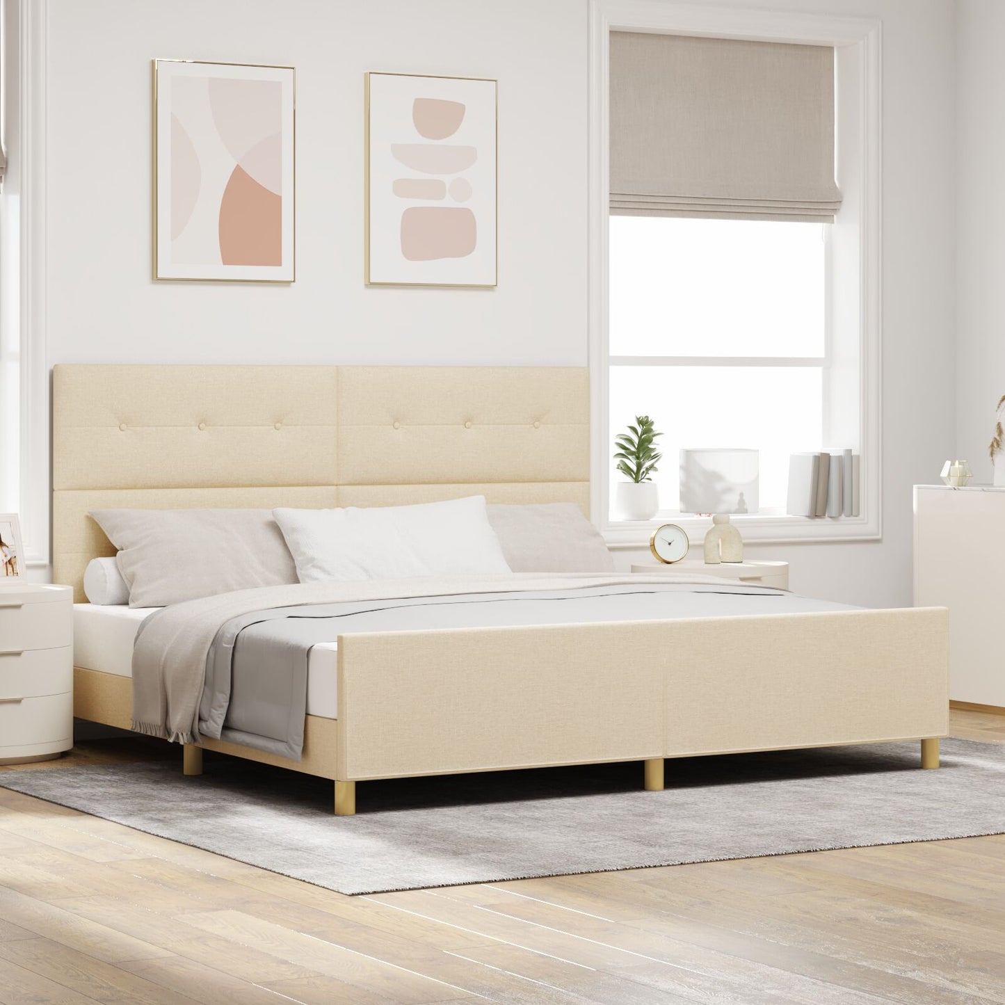 Bedframe Crème 200X200 Cm Stoffen Crème