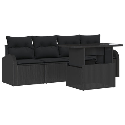 5-Delige Tuin Sofa Set Met Kussens Zwart Poly Rattan