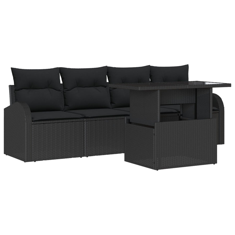 5-Delige Tuin Sofa Set Met Kussens Zwart Poly Rattan