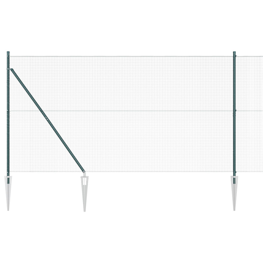 Gelaste Draadhek Met 13 Spike Palen Groen 1.5X25 M Staal Gegalvaniseerd Staal