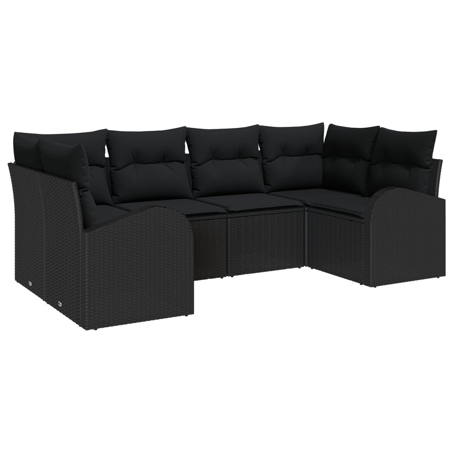 6-Delige Tuin Sofa Set Met Kussens Zwart Poly Rattan