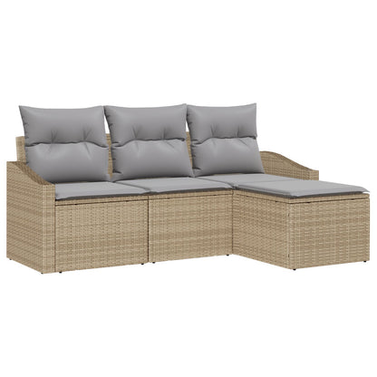 4-Delige Tuin Sofa Set Met Kussens Beige Poly Rattan Gegalvaniseerd Staal