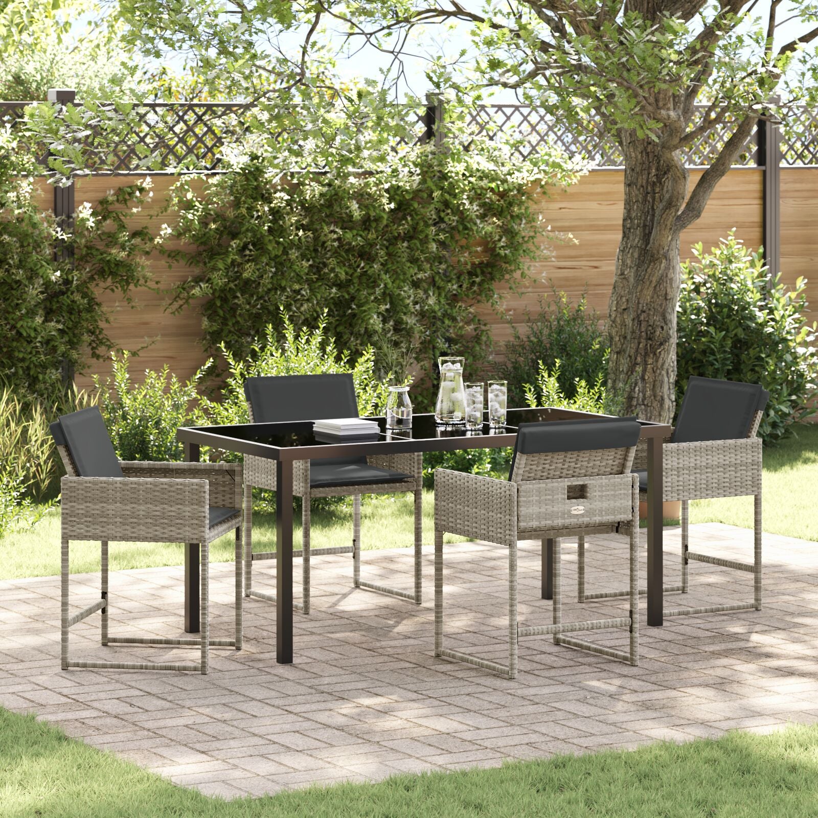 5-Delige Tuinset Met Kussens Lichtgrijs Poly Rattan