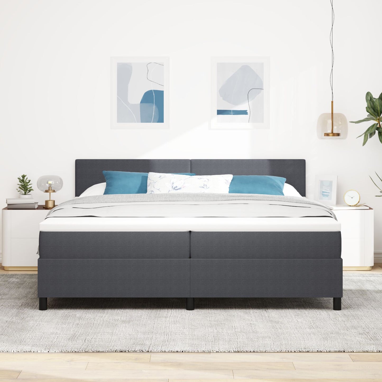 Boxspringbed Met Matras Donkergrijs 200 X 200 Cm Ribstof