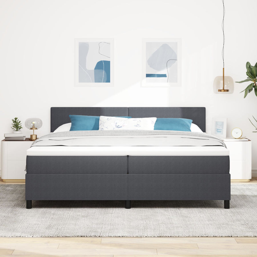 Boxspringbed Met Matras Donkergrijs 200 X 200 Cm Ribstof