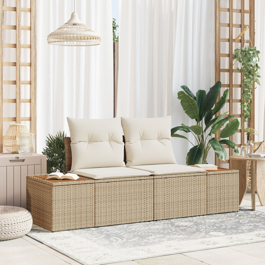 2-Persoons Tuin Sofa Met Kussens Poly Rattan Beige en crème zonder opbergruimte