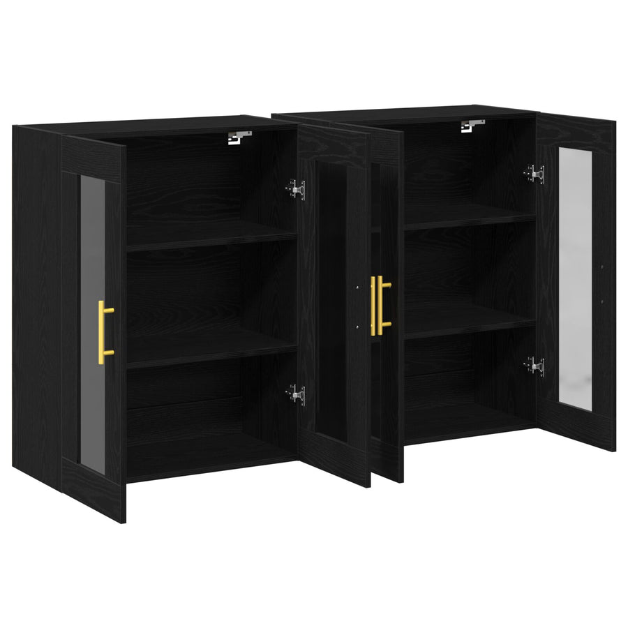 Wandkast Set Van 2 Zwart Eiken Bewerkt Hout 139 X 34 X 90 Cm