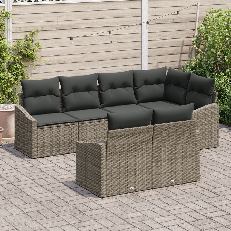 7-Delige Tuin Eetset Met Kussens Grijs Poly Rattan