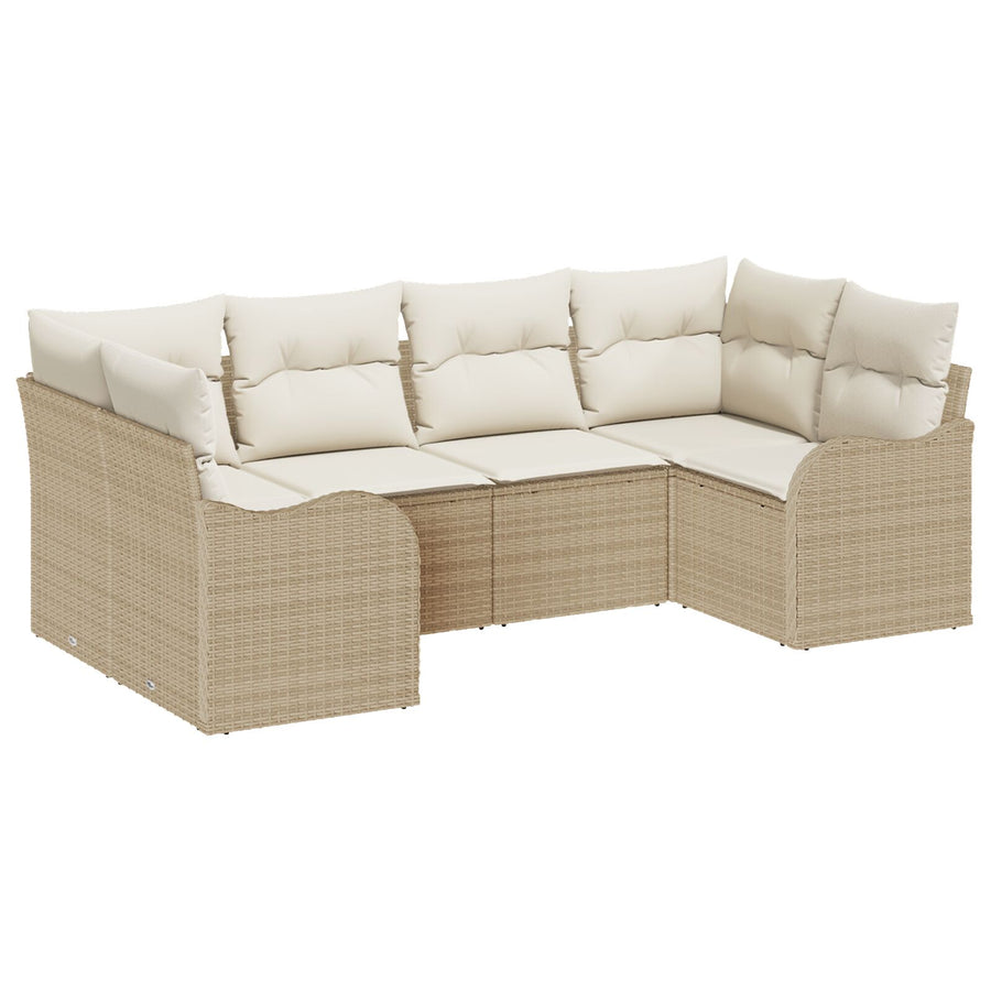 6-delige Tuin Sofa Set met Kussens Beige Poly Rattan, vidaXL 2-zits Tuin Sofa met Kussens Beige Poly Rattan