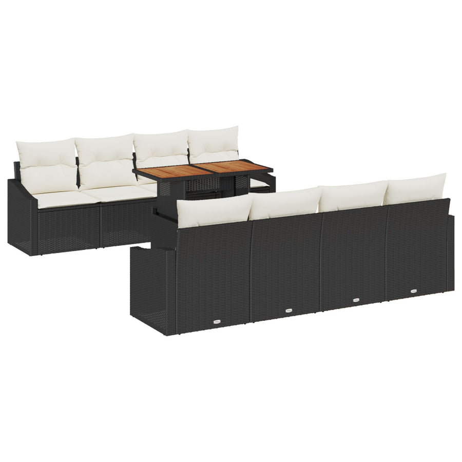 7 Delige Tuin Sofa Set Met Kussens Zwart Poly Rattan